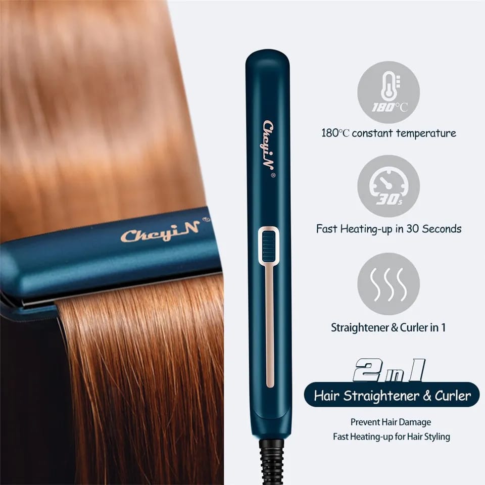 CkeyiN Hair Flat Iron 2 in 1 Hair Straightener and Curler Portable Straightening Iron Constant Temperature Hair Styler